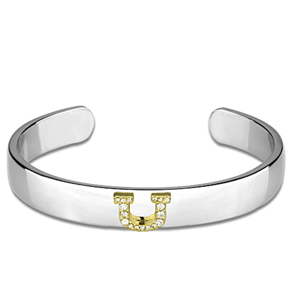 LO3631 - Reverse Two-Tone White Metal Bangle with Top Grade Crystal  in Clear