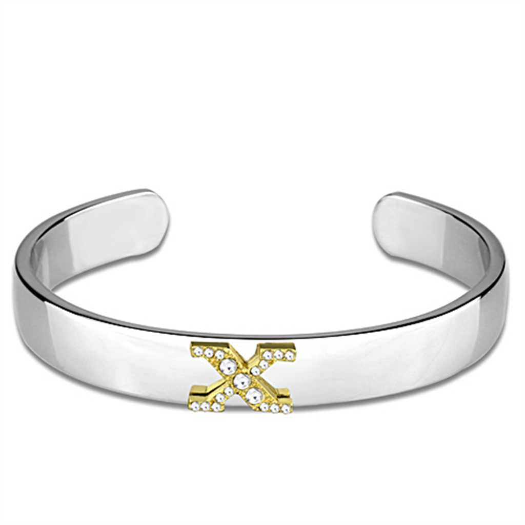 LO3634 - Reverse Two-Tone White Metal Bangle with Top Grade Crystal  in Clear