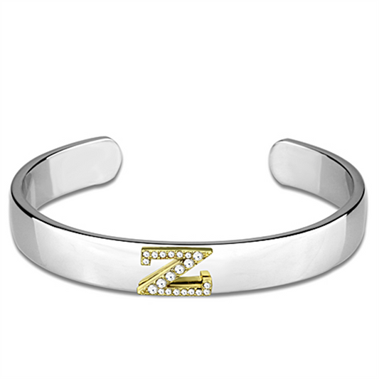 LO3636 - Reverse Two-Tone White Metal Bangle with Top Grade Crystal  in Clear