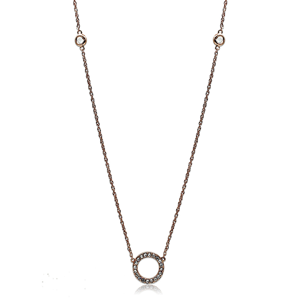 LO3846 - Rose Gold Brass Necklace with AAA Grade CZ  in Clear