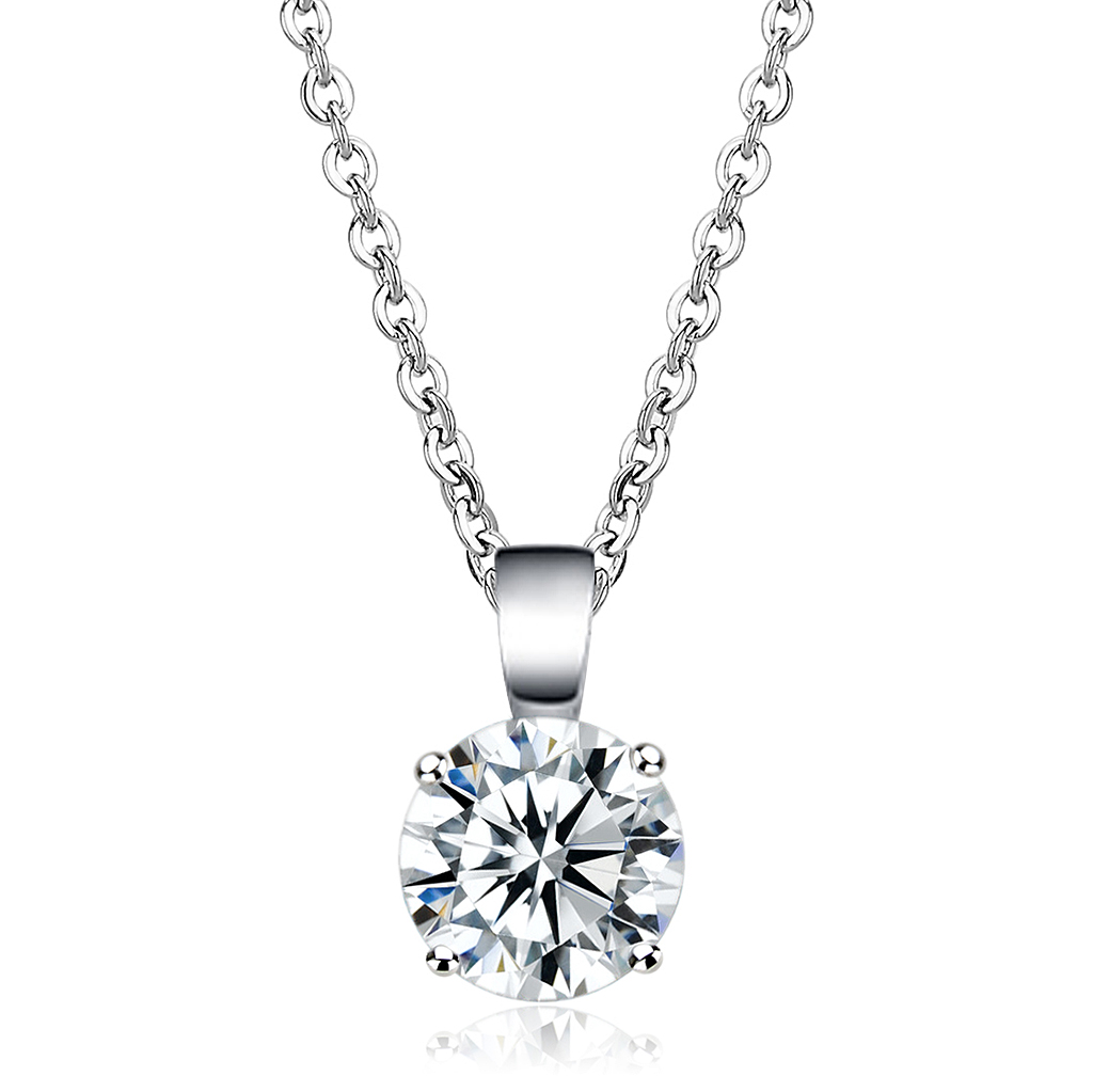 LO3933 - Rhodium Brass Chain Pendant with AAA Grade CZ  in Clear