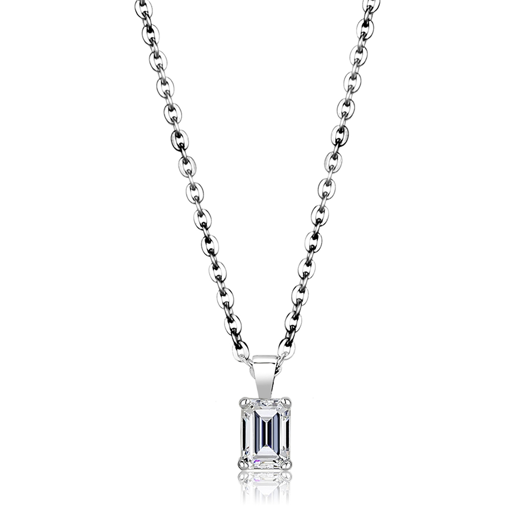 LO4127 - Rhodium Brass Chain Pendant with AAA Grade CZ  in Clear