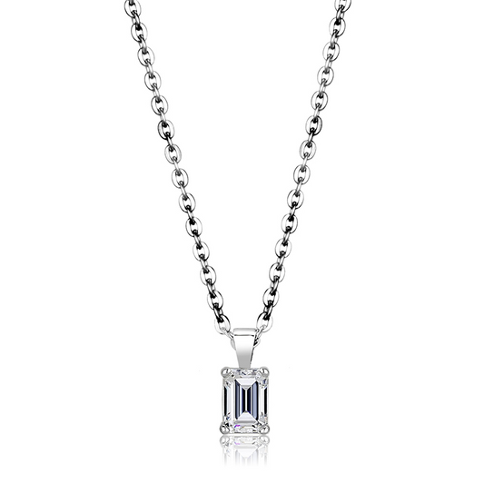 LO4127 - Rhodium Brass Chain Pendant with AAA Grade CZ  in Clear