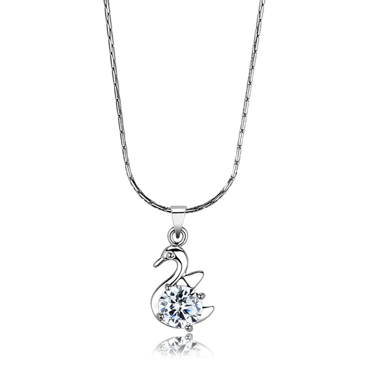 LO4149 - Rhodium Brass Chain Pendant with AAA Grade CZ  in Clear