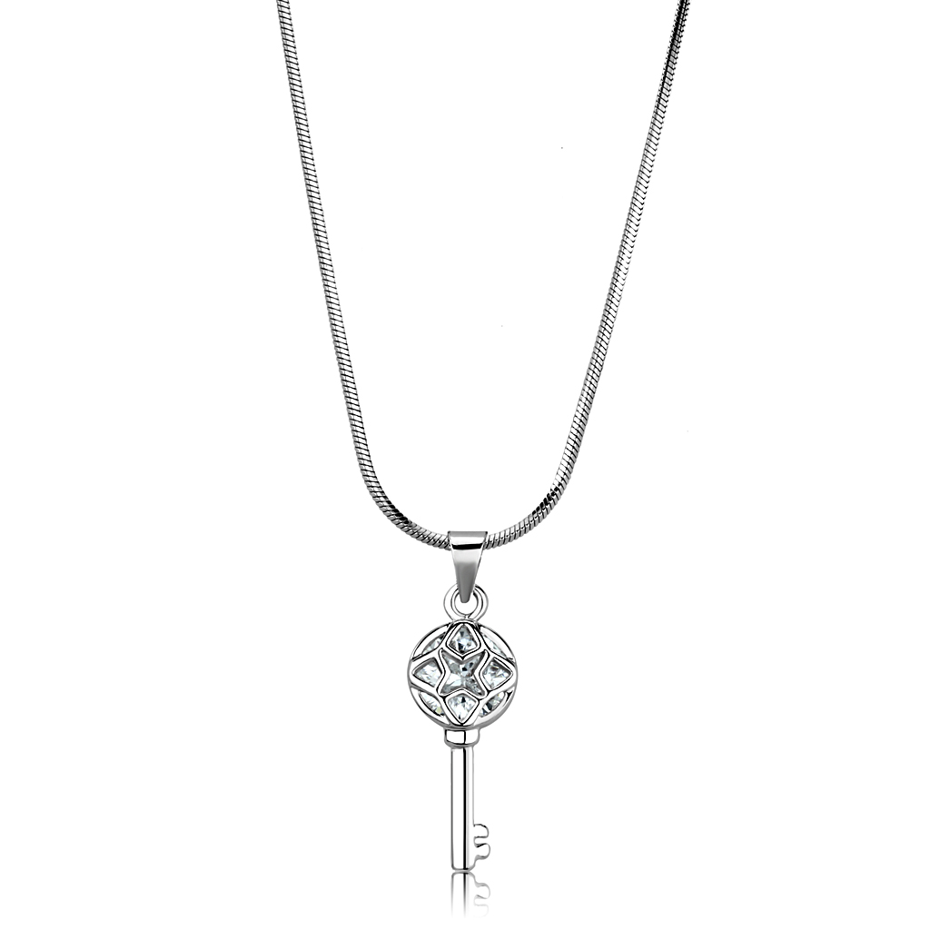 LO4158 - Rhodium Brass Chain Pendant with AAA Grade CZ  in Clear