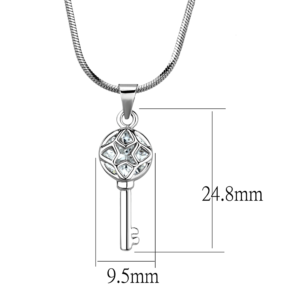 LO4158 - Rhodium Brass Chain Pendant with AAA Grade CZ  in Clear