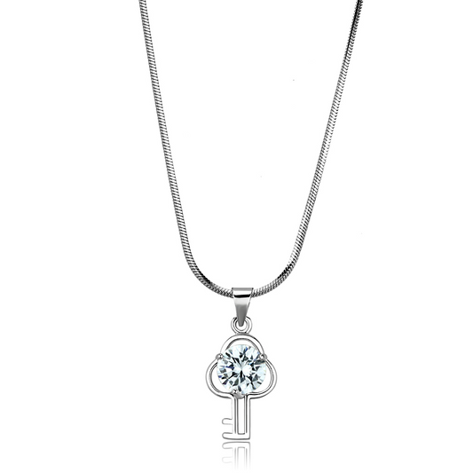 LO4161 - Rhodium Brass Chain Pendant with AAA Grade CZ  in Clear