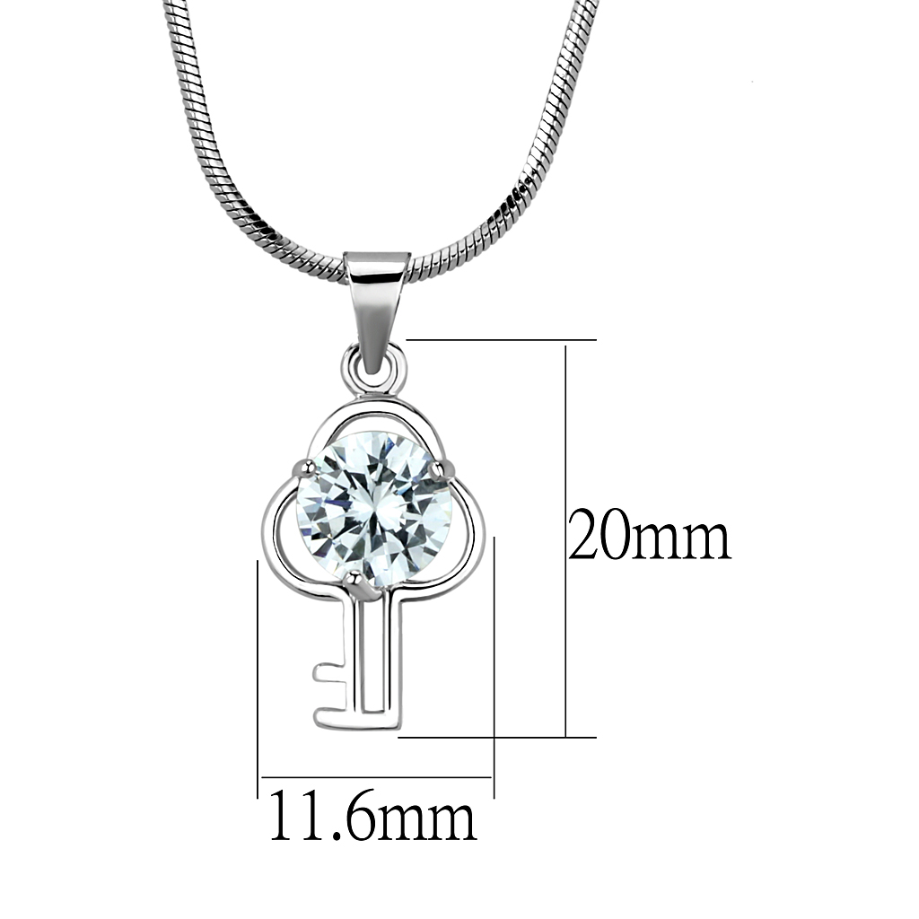 LO4161 - Rhodium Brass Chain Pendant with AAA Grade CZ  in Clear