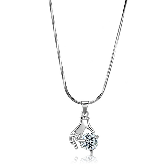 LO4163 - Rhodium Brass Chain Pendant with AAA Grade CZ  in Clear