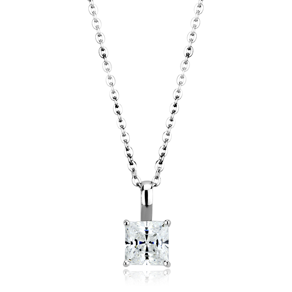 LO4174 - Rhodium Brass Chain Pendant with AAA Grade CZ  in Clear