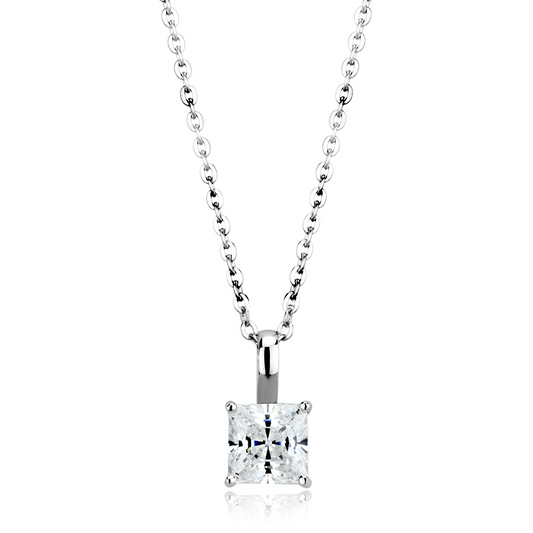 LO4174 - Rhodium Brass Chain Pendant with AAA Grade CZ  in Clear