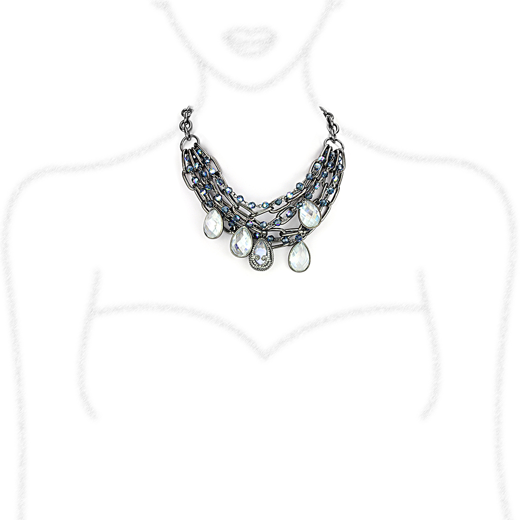 LO4211 - TIN Cobalt Black Brass Necklace with AAA Grade CZ  in Clear