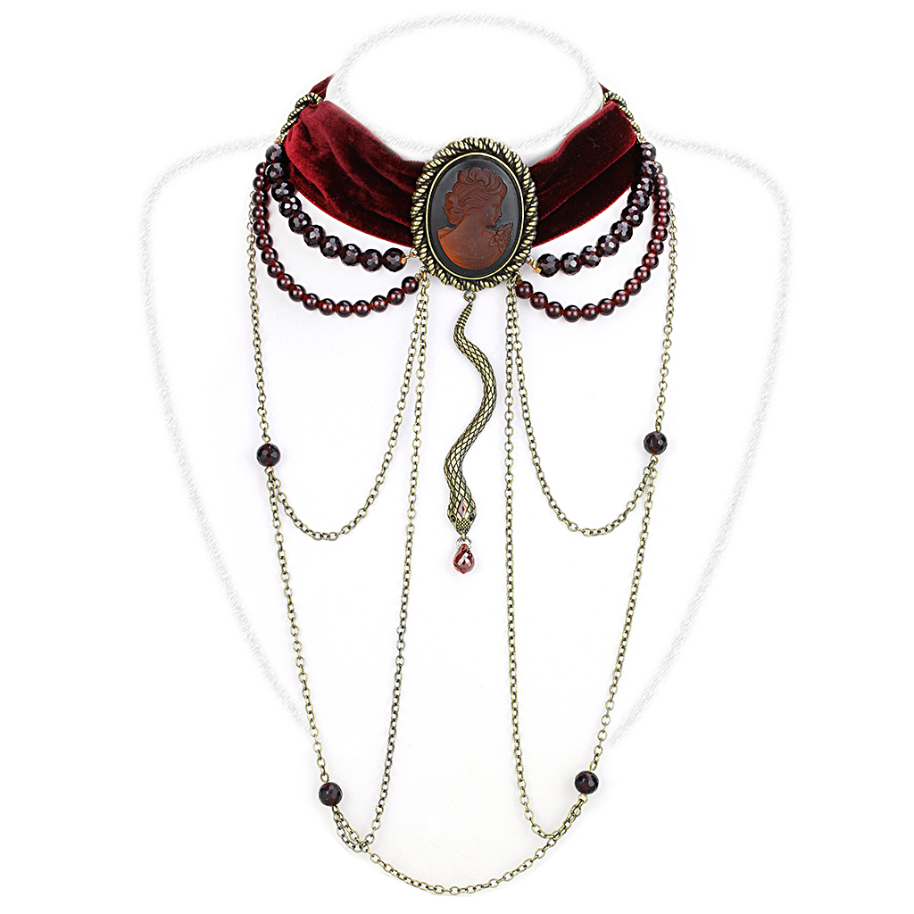 LO4212 - Antique Copper Brass Necklace with Synthetic Synthetic Stone in Smoked Quartz