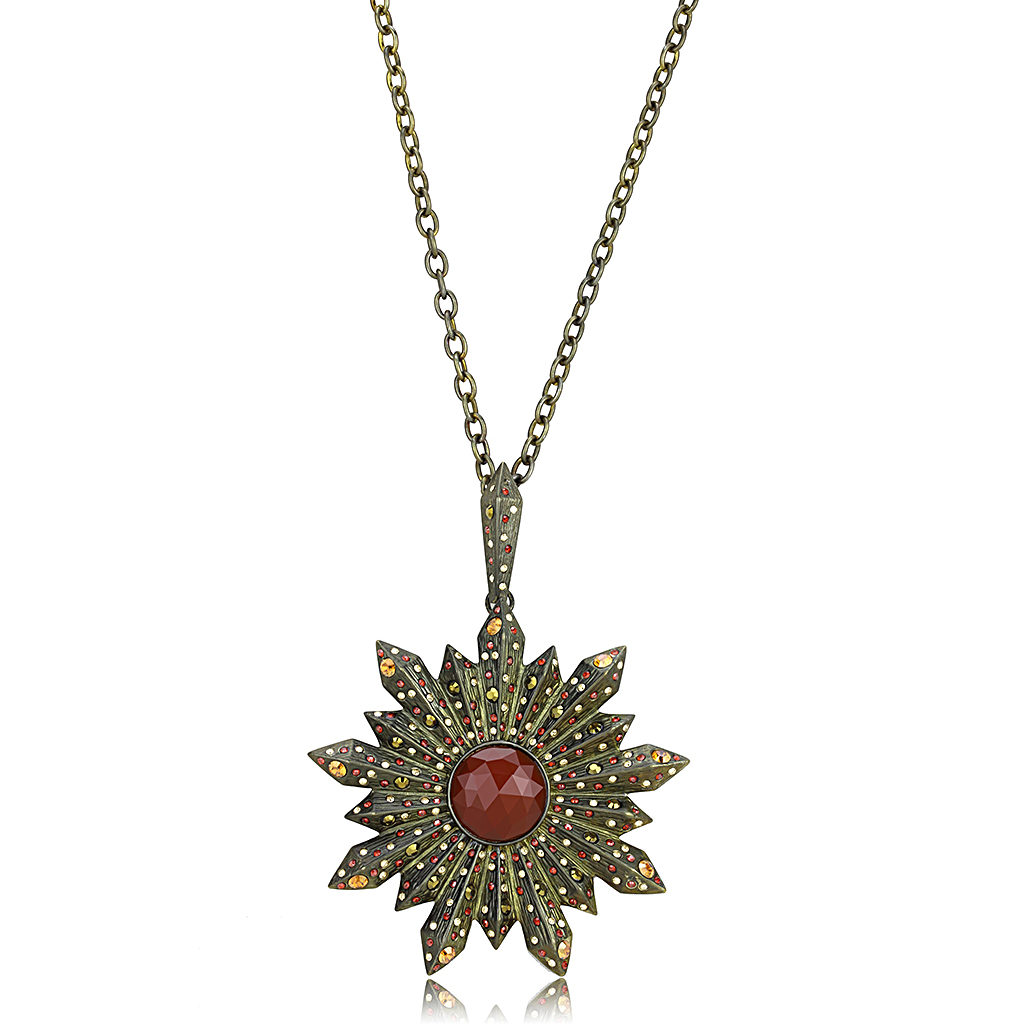 LO4219 - Antique Copper Brass Necklace with Synthetic Onyx in Red Series