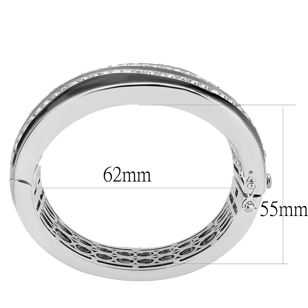 LO4278 - Rhodium Brass Bangle with Top Grade Crystal  in Clear