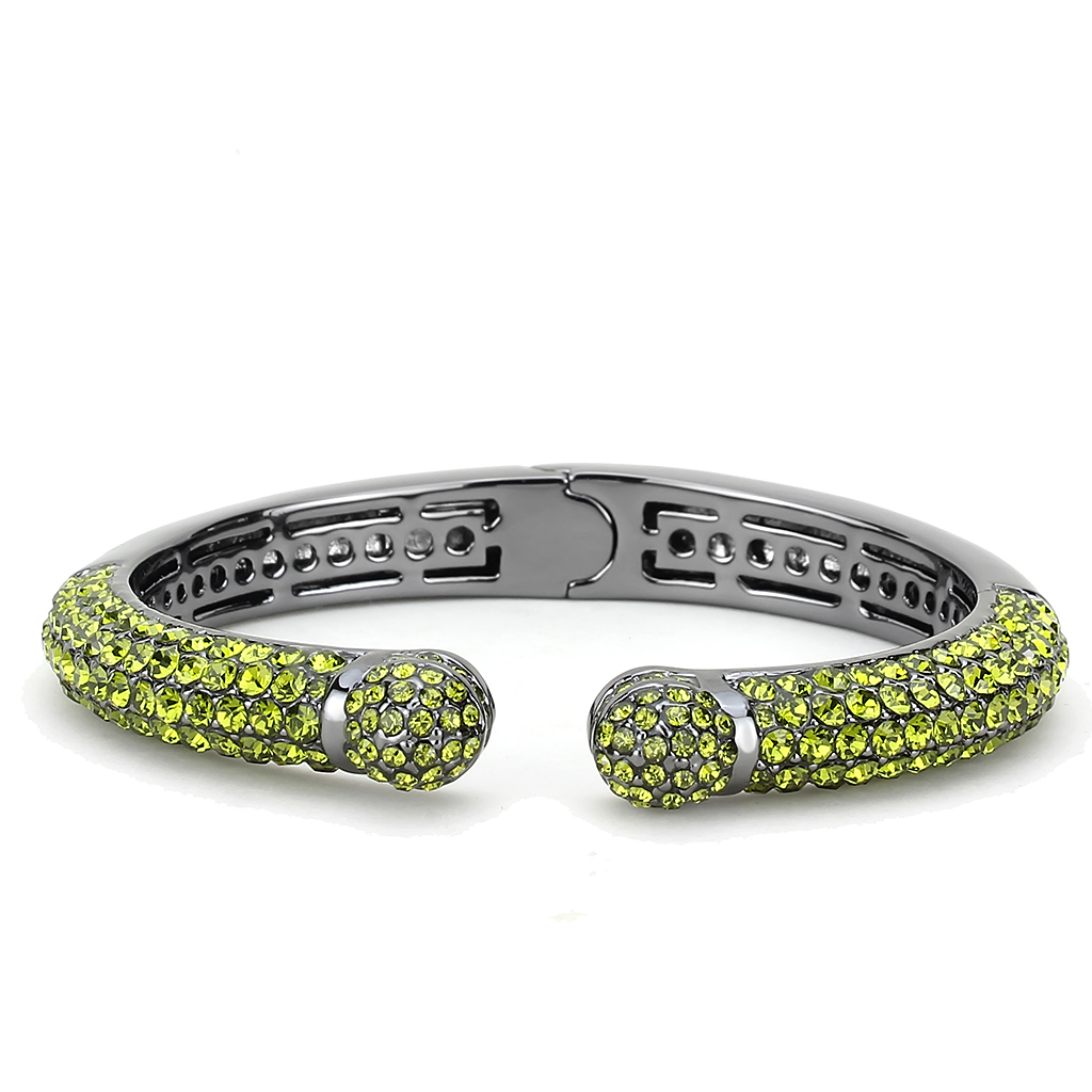 LO4284 - TIN Cobalt Black Brass Bangle with Top Grade Crystal  in Olivine color