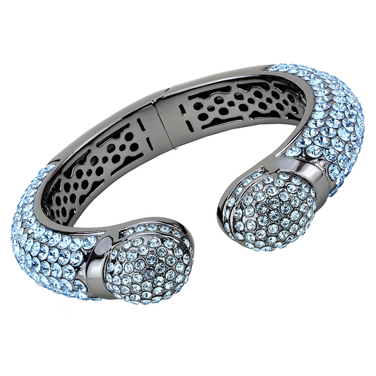 LO4289 - TIN Cobalt Black Brass Bangle with Top Grade Crystal  in Sea Blue