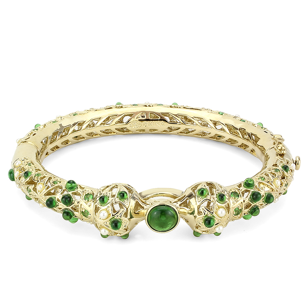 LO4300 - Gold Brass Bangle with Assorted  in Emerald