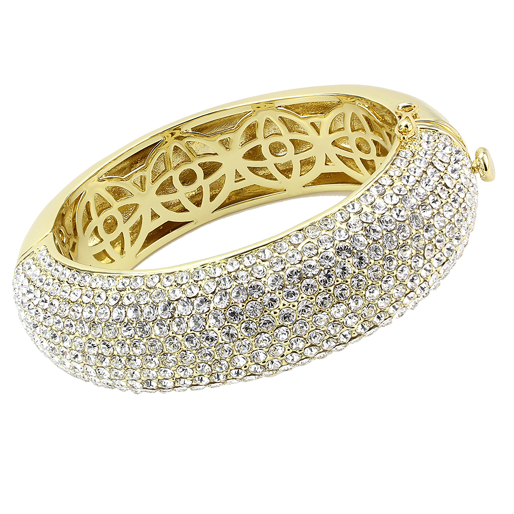 LO4301 - Flash Gold Brass Bangle with Top Grade Crystal  in Clear