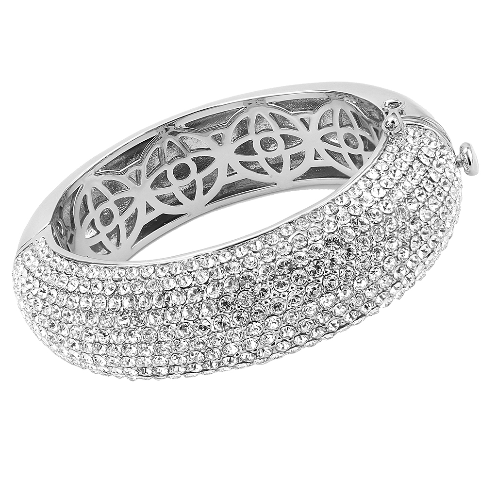 LO4302 - Rhodium Brass Bangle with Top Grade Crystal  in Clear