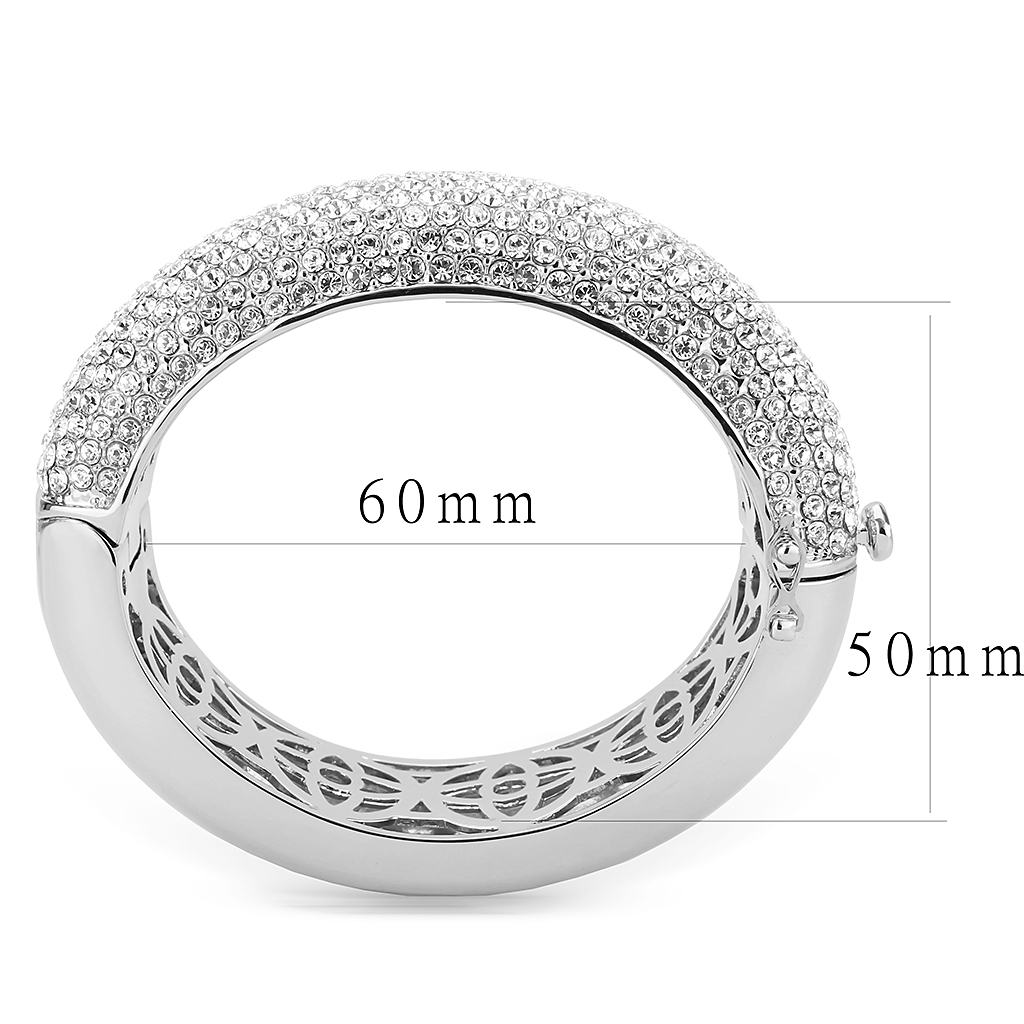 LO4302 - Rhodium Brass Bangle with Top Grade Crystal  in Clear