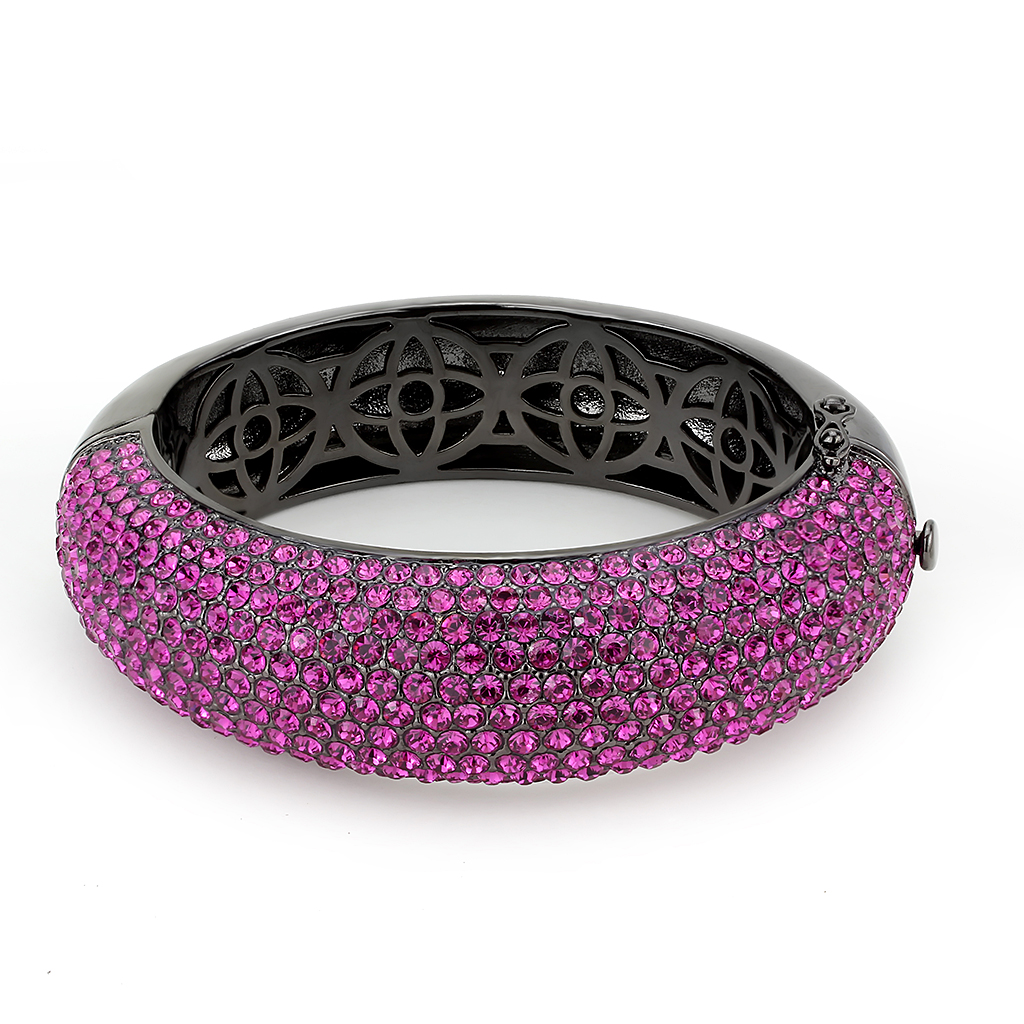 LO4303 - TIN Cobalt Black Brass Bangle with Top Grade Crystal  in Fuchsia