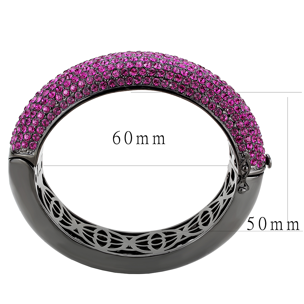 LO4303 - TIN Cobalt Black Brass Bangle with Top Grade Crystal  in Fuchsia