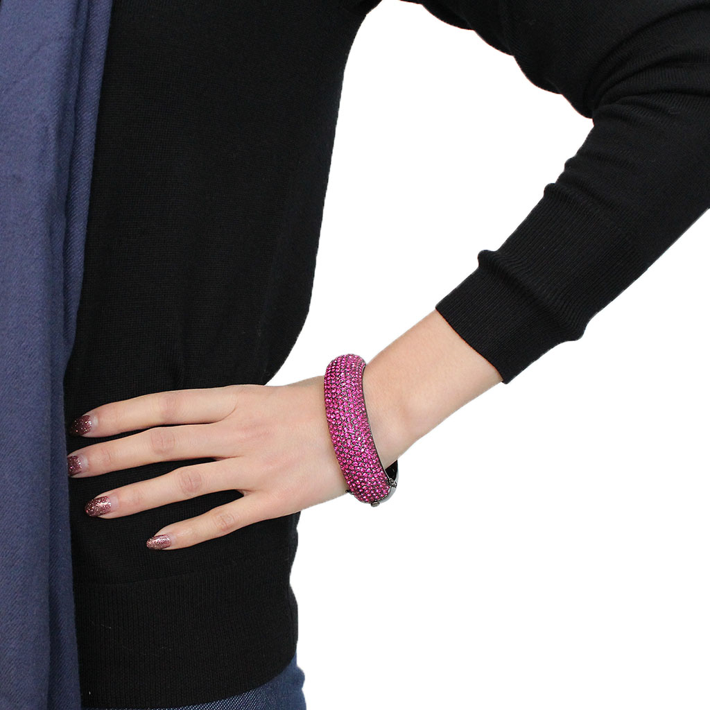 LO4303 - TIN Cobalt Black Brass Bangle with Top Grade Crystal  in Fuchsia