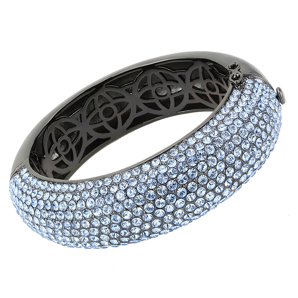 LO4307 - TIN Cobalt Black Brass Bangle with Top Grade Crystal  in Aquamarine