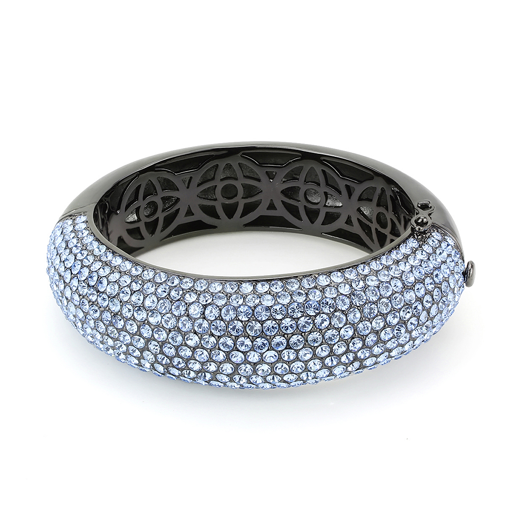 LO4307 - TIN Cobalt Black Brass Bangle with Top Grade Crystal  in Aquamarine