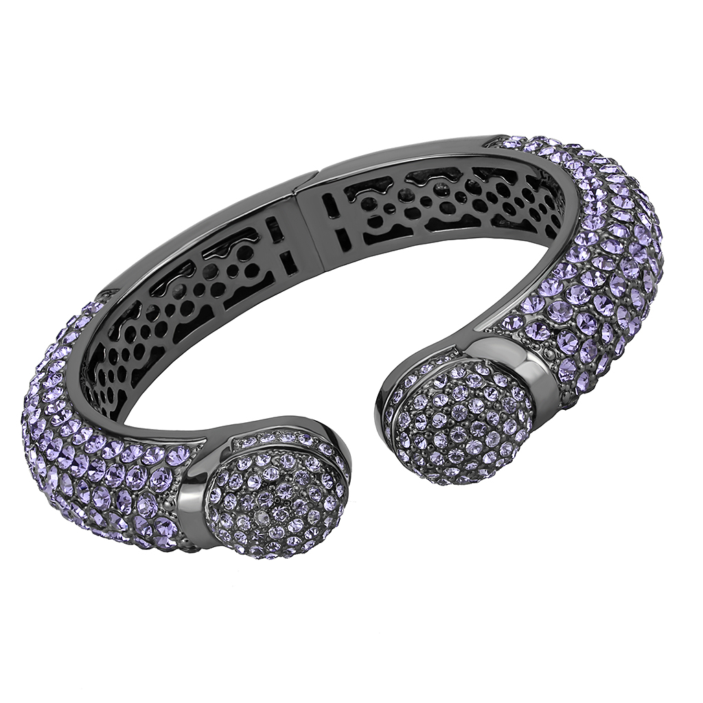 LO4312 - TIN Cobalt Black Brass Bangle with Top Grade Crystal  in Tanzanite