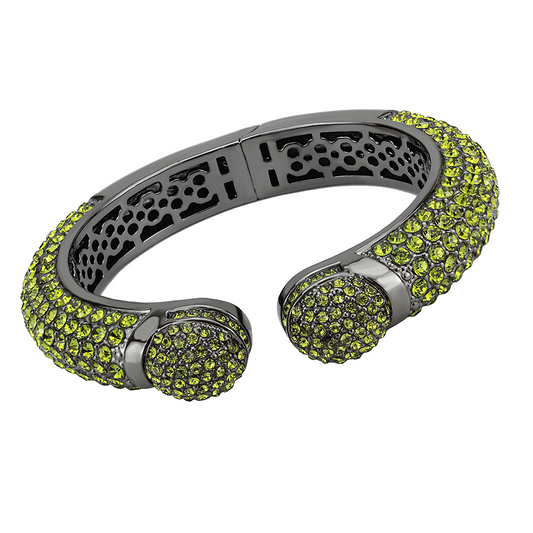 LO4314 - TIN Cobalt Black Brass Bangle with Top Grade Crystal  in Peridot