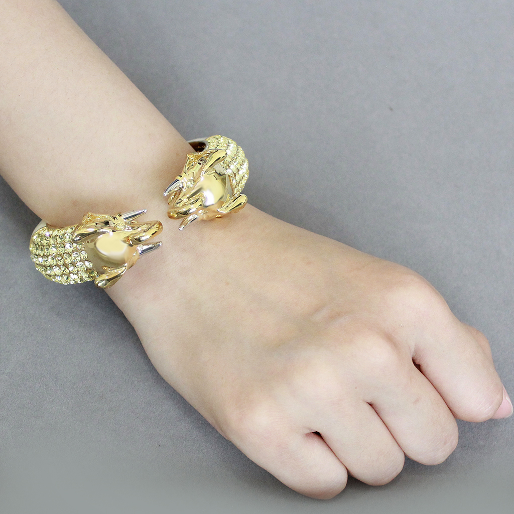 LO4334 - Gold+Rhodium Brass Bangle with Top Grade Crystal  in Citrine Yellow