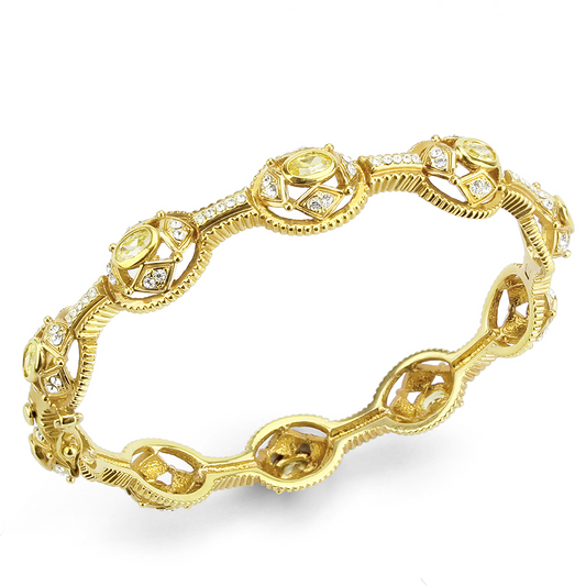 LO4335 - Gold Brass Bangle with AAA Grade CZ  in Citrine Yellow