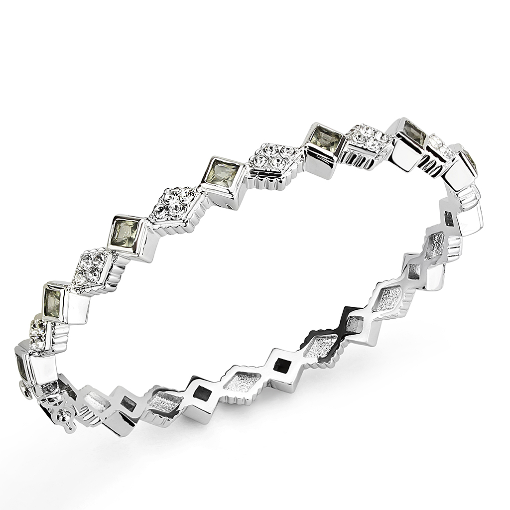 LO4340 - Rhodium Brass Bangle with Synthetic  in Gray