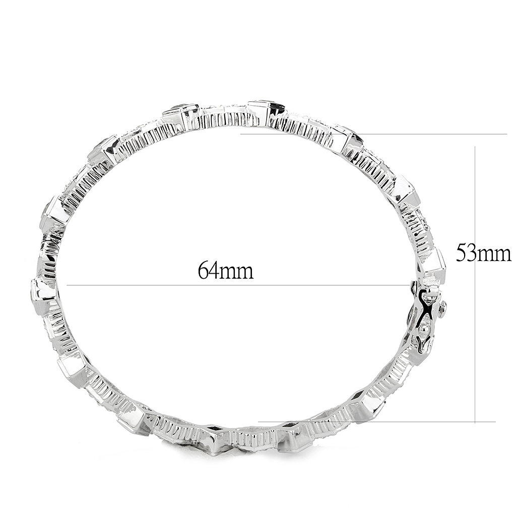 LO4340 - Rhodium Brass Bangle with Synthetic  in Gray