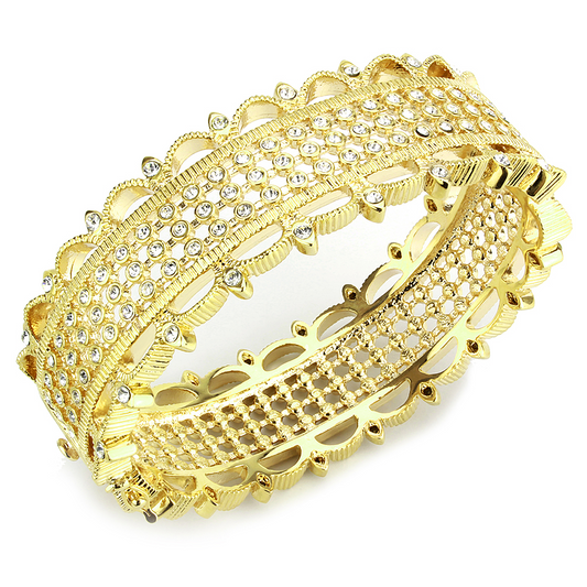 LO4345 - Gold Brass Bangle with Top Grade Crystal  in Clear