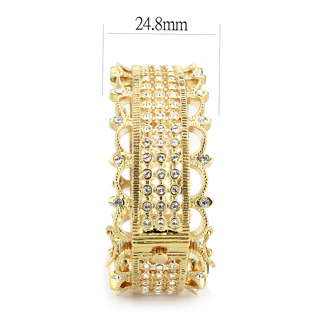 LO4345 - Gold Brass Bangle with Top Grade Crystal  in Clear