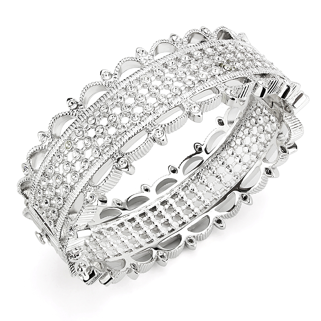 LO4346 - Rhodium Brass Bangle with Top Grade Crystal  in Clear