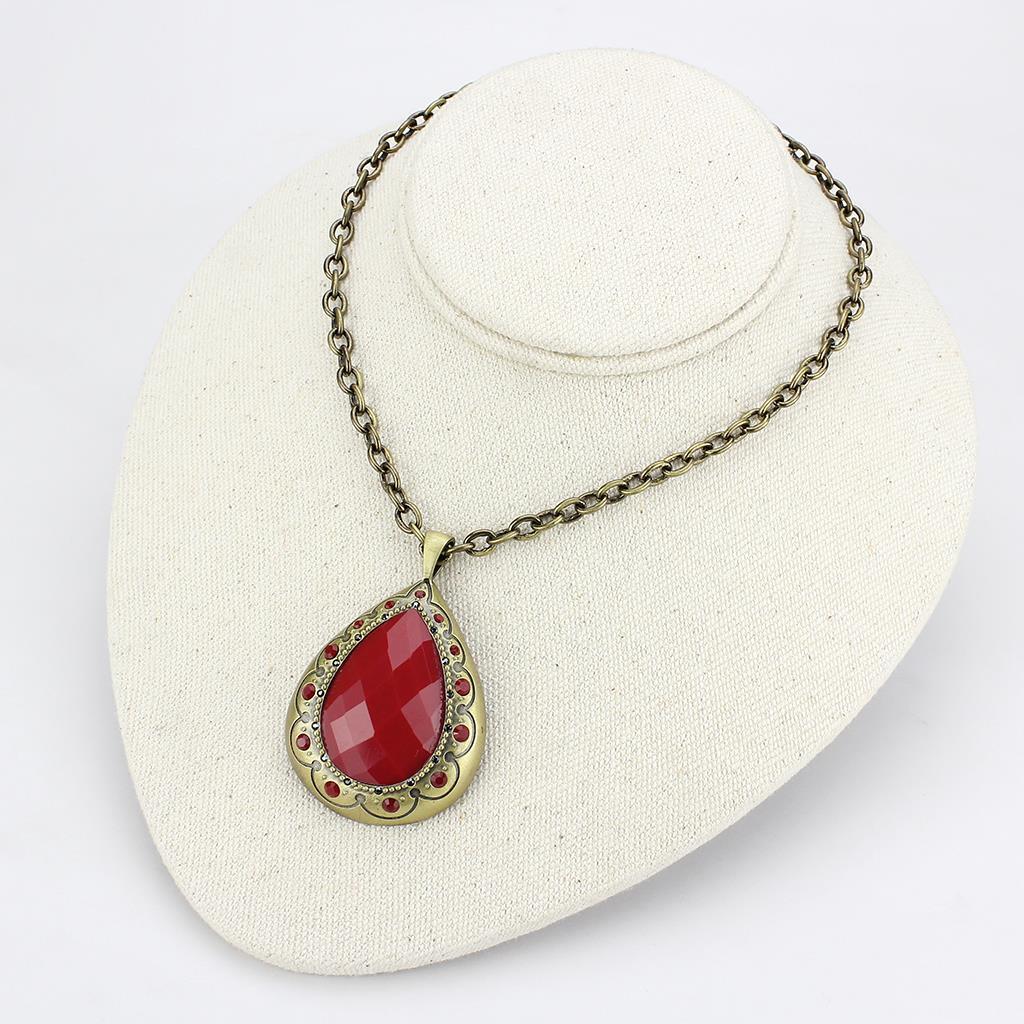 LO4686 - Antique Copper Brass Chain Pendant with Synthetic Synthetic Stone in Red Series