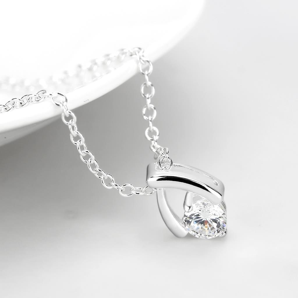 LO4692 - Silver+ e-coating Brass Chain Pendant with AAA Grade CZ  in Clear