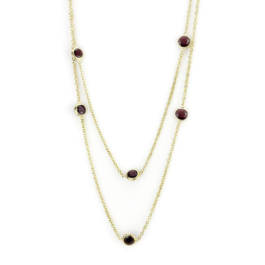 LO4702 - Gold Brass Necklace with AAA Grade CZ  in Garnet