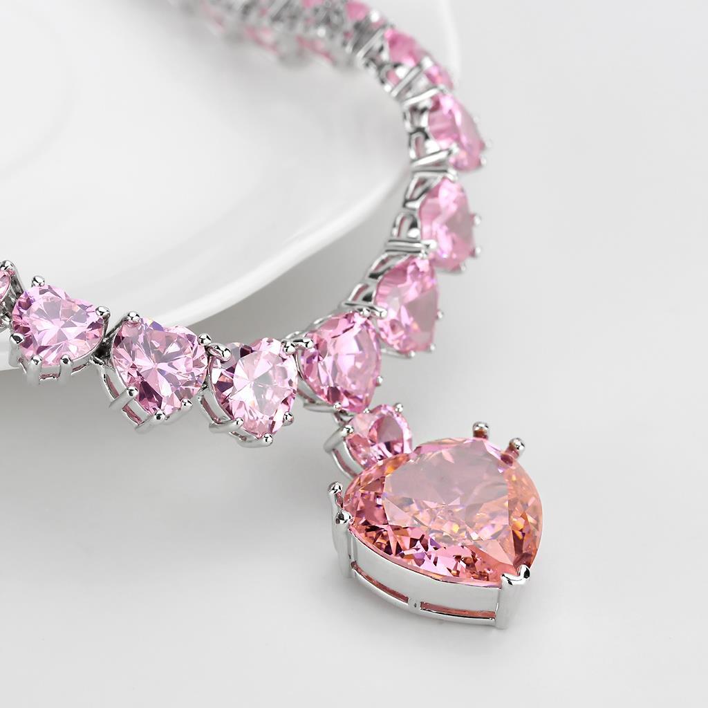 LO4705 - Rhodium Brass Necklace with AAA Grade CZ  in Rose