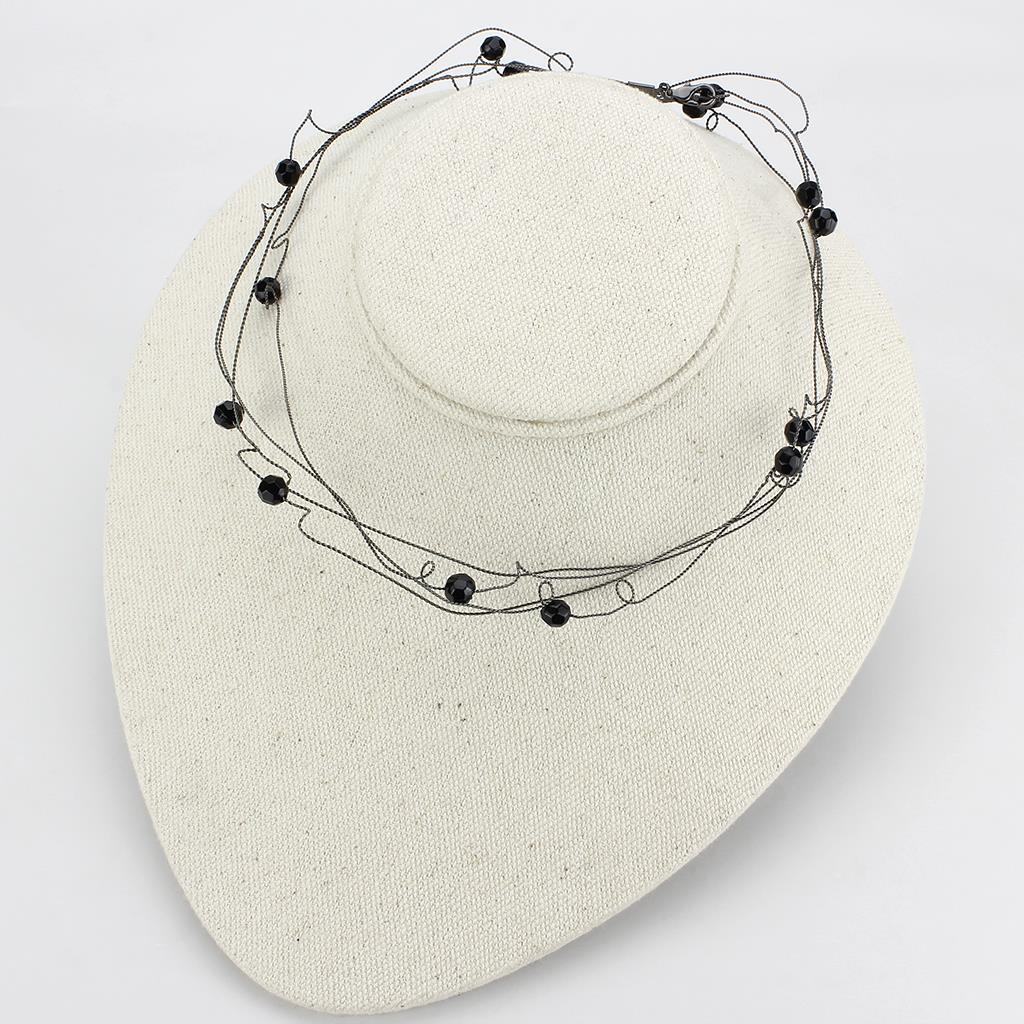 LO4719 - Ruthenium White Metal Necklace with Synthetic Synthetic Glass in Jet