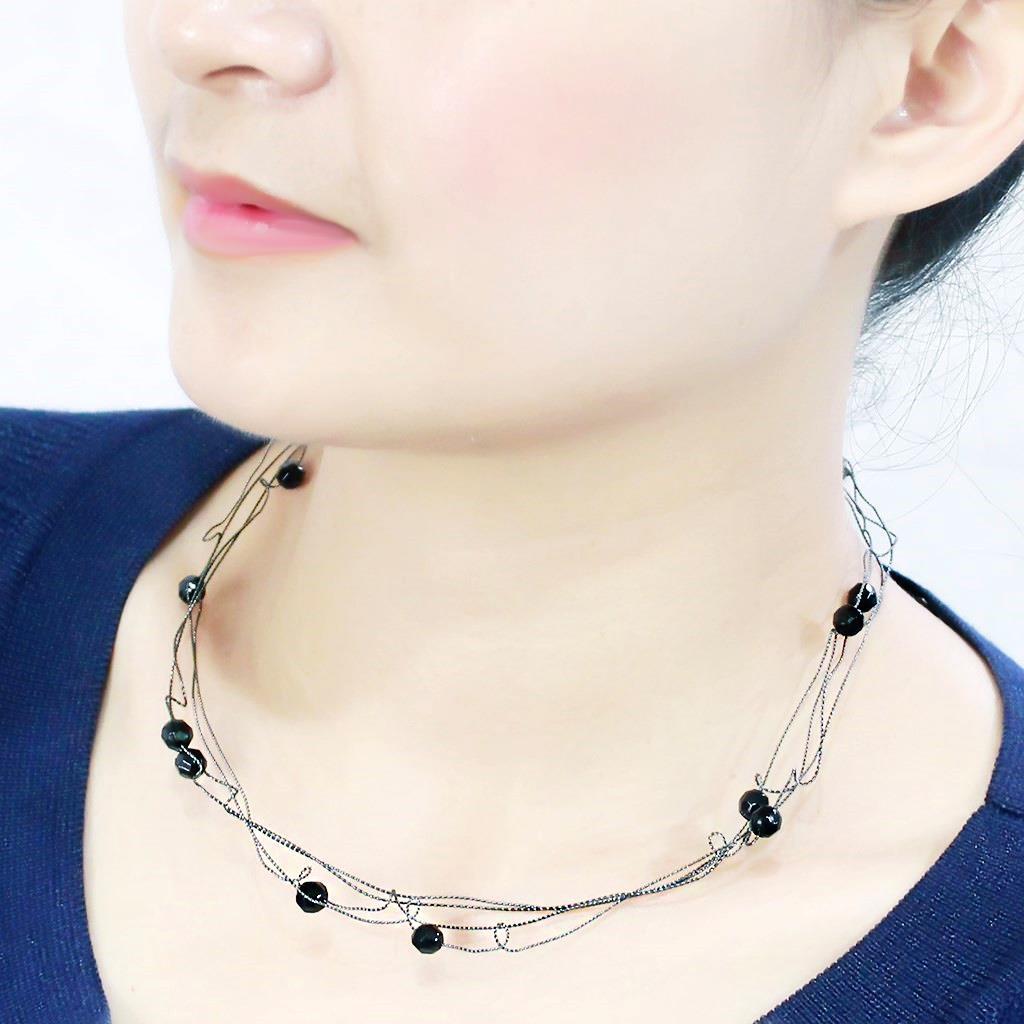 LO4719 - Ruthenium White Metal Necklace with Synthetic Synthetic Glass in Jet