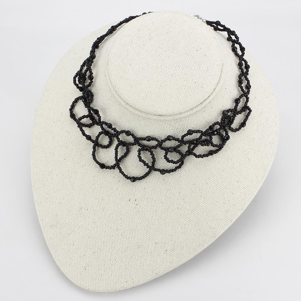 LO4721 - Rhodium Brass Necklace with Synthetic Synthetic Glass in Jet