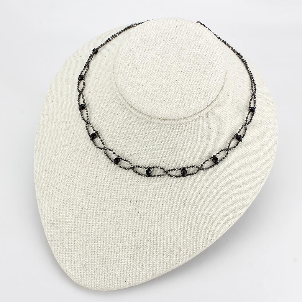 LO4723 - Ruthenium White Metal Necklace with Synthetic Synthetic Glass in Jet