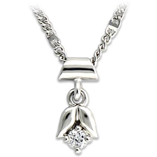 LO735 - Rhodium Brass Chain Pendant with AAA Grade CZ  in Clear