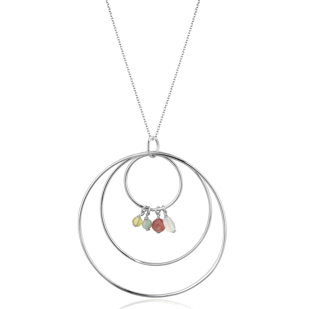 LOS795 - Silver 925 Sterling Silver Necklace with Synthetic Jade in Multi Color