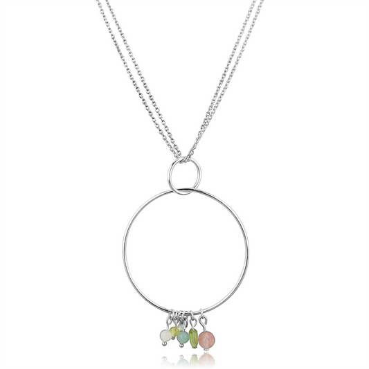 LOS796 - Silver 925 Sterling Silver Necklace with Synthetic Glass Bead in Multi Color